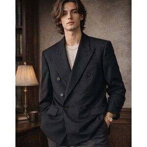 Fox Menswear 100% Virgin Wool Double Breasted Blazer Made in Canada Preppy M